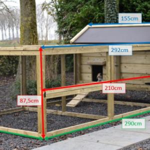 Various dimensions of the rabbit hutch Eggy with run