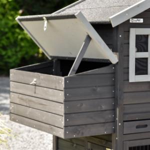 The support strip of the nesting box keeps the flap open.