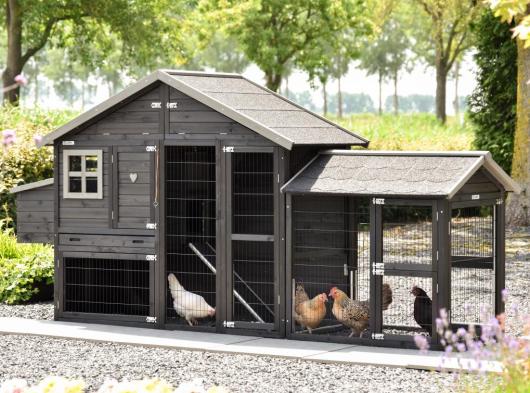 Chickencoop Holiday Medium Black with nest box and extra run 304x88x151cm