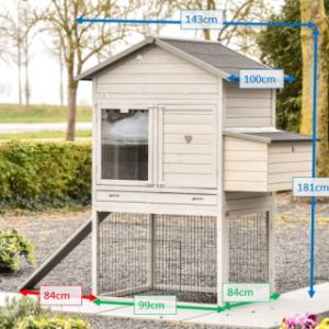 Various dimensions of the chickencoop Prestige Large with laying nest
