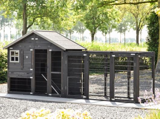 Rabbit house Holiday Medium Black with run Functional 362x87x151cm