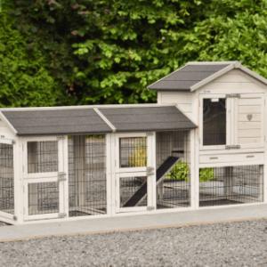 Chickencoop Prestige Small Light-grey is extended with 2 runs