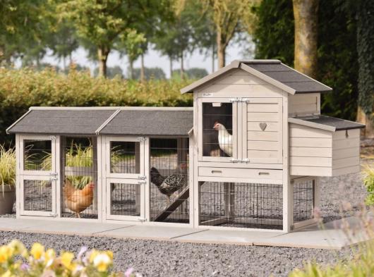 Chickencoop Prestige Small Light-grey with 2 runs and laying nest 265x72x122cm