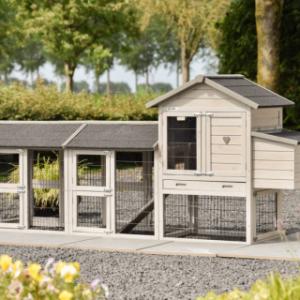 Chickencoop Prestige Small Light-grey with 2 runs and laying nest 265x72x122cm
