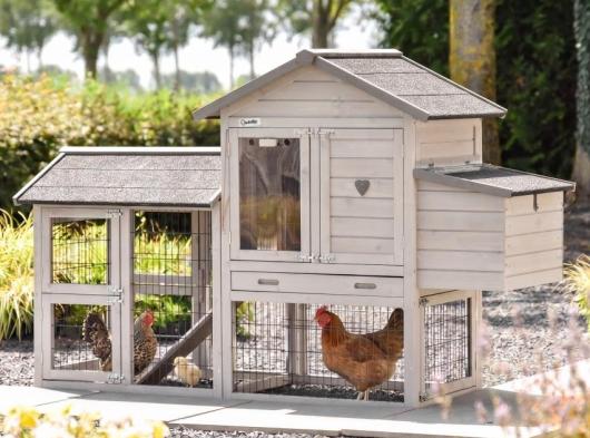 Chickencoop Prestige Small Light-grey with run and laying nest 191x72x122cm