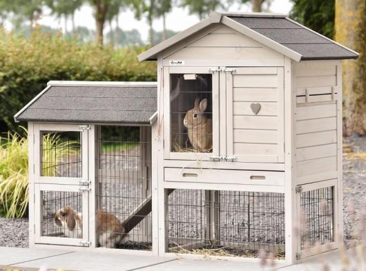 Rabbit hutch Prestige Small Light-grey with run 162x77x122cm