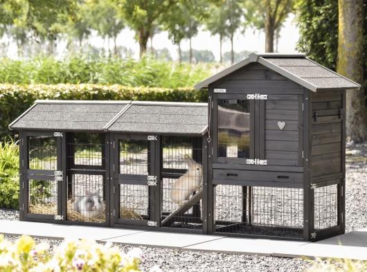 Rabbit hutch Prestige Small Black with 2 runs 238x72x122cm