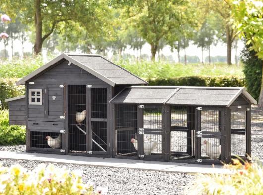Chickencoop Holiday Small Black with 2 runs and laying nest 327x73x128cm