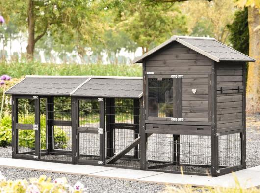 Rabbit Hutch Prestige Medium Black with 2 runs 301x91x150 cm