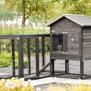 The Prestige Medium rabbit hutch with Functional run can also be placed in a corner configuration
