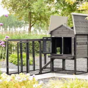 The Prestige Medium rabbit hutch with Functional run can also be placed in a corner configuration