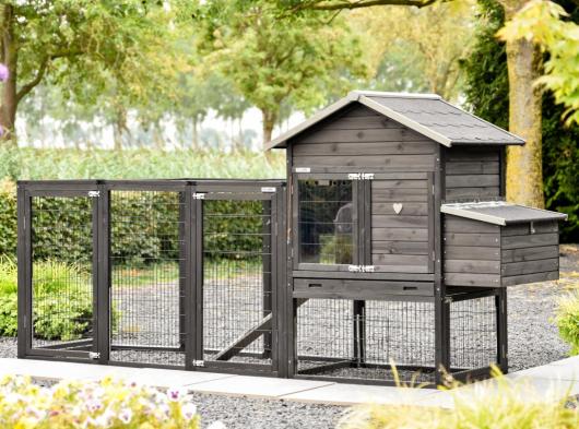 Chicken coop Prestige Medium Black with run Functional and laying nest 303x90x150cm