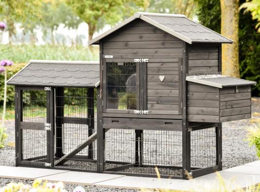 Hen house Prestige Medium Black with run and nesting box 229x90x150 cm