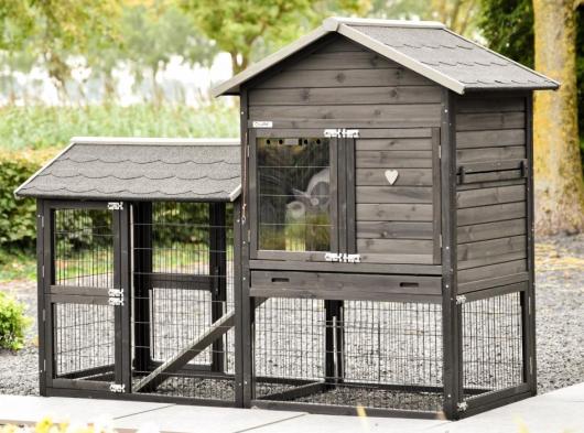 Rabbit hutch Prestige Medium Black with ant-chewing protection at the left 200x90x150cm