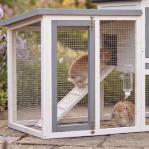 The Advance rabbit hutch features an attached covered run