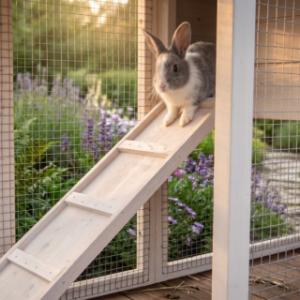 The rabbits can easily access the sleeping area via the ramp