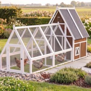 Chicken coop Pip with run Pip in farmhouse style with a high gable roof and a distinctive, rural look