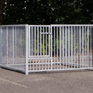 The puppy enclosure is made of galvanized panels
