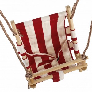 The baby swing is provided with red/white canvas