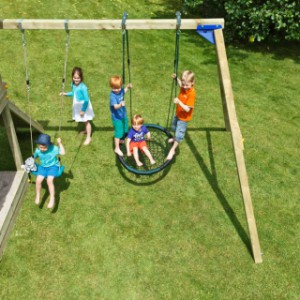 The high Beach Hut play tower is supplied with the @swing swing structure.