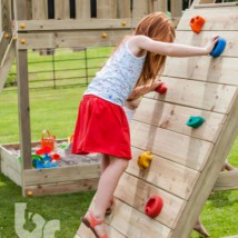 The climbing wall has nice coloured climbing rocks