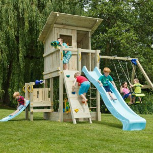 Play equipment Beach hut 120 with swing, climbing wall and 2 slides