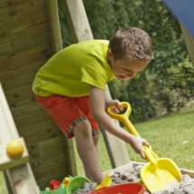 The Belvedere High playset has space for a sandbox