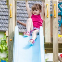 The high Pagoda play tower is supplied with a plastic slide.