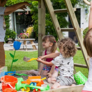 There is space for a sandpit underneath the high Pagoda play tower.