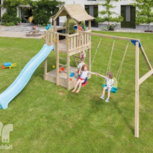 The high Pagoda play tower is supplied as a pre-cut timber kit.