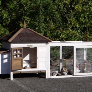 The additional run of chickencoop Ambiance Small is provided with a mesh roof