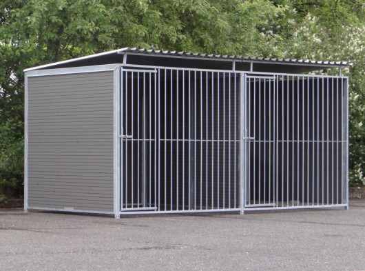 Double dog kennel WPC with roof 4x2m