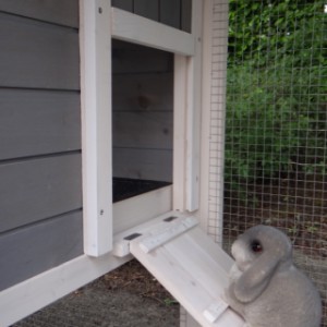 The rabbit hutch Niels is provided with a wooden ramp
