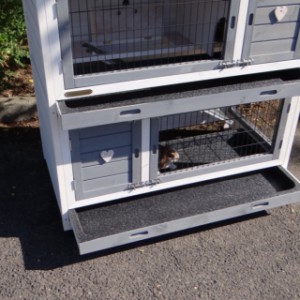 Because of the trays you can clean the rabbit hutch Kim very easily