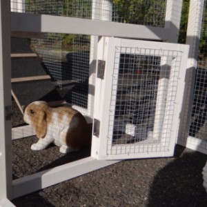 The rabbit hutch Leah is fitted with a small door