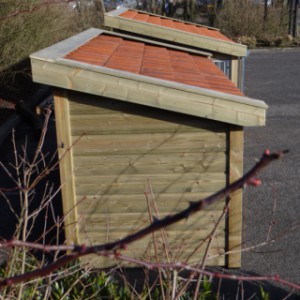 The dog house Roxy is made of pressure-treated spruce