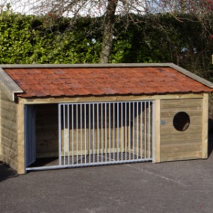 Dog house Roxy has a door in the kennel panel