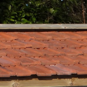 The dog house Rex 1 is available with orange roof tiles