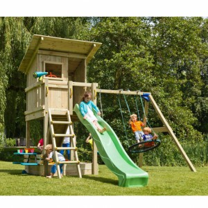 Play equipment Beach hut low with slide, swing, climbing wall & picnic set