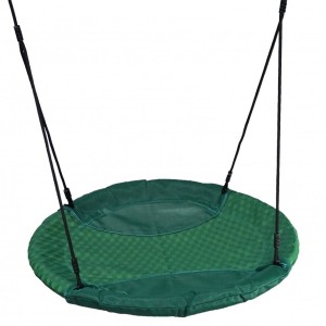 The swing has a green basket