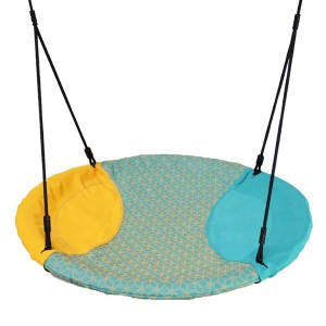 The nest swing has the colours turquoise and yellow