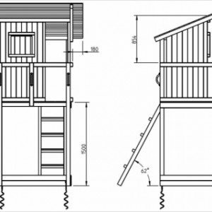 Blue Rabbit Beach Hut high play tower – dimensional drawing