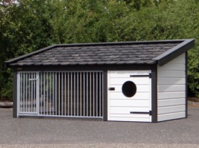 Dog kennel Rex 2 white/anthracite with insulated sleeping compartment 341x182x163cm