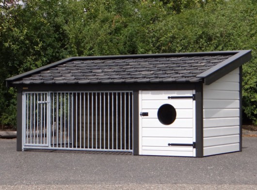 Dog kennel Rex 2 white/anthracite with sleeping compartment 341x182x163cm
